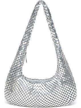 Shiny Metallic Evening Hobo Bag | Cute Moon-Shaped Shoulder Purse for Women